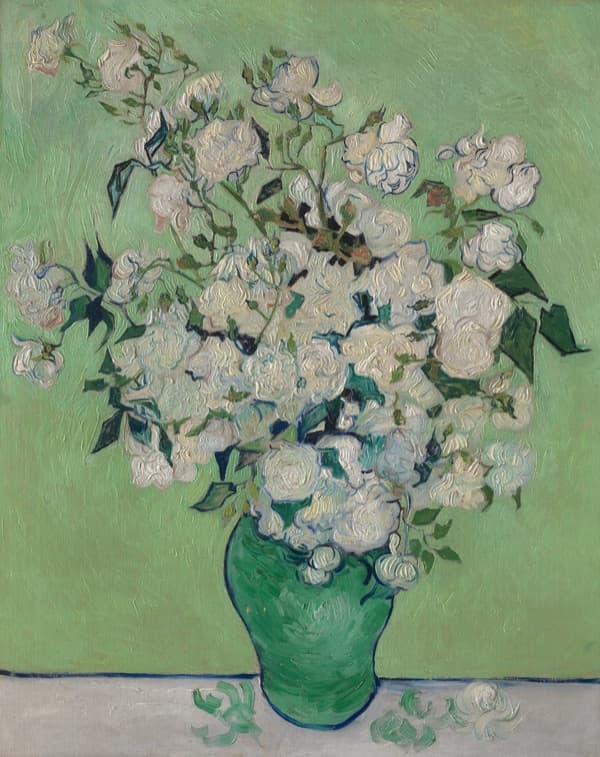 Vincent van Gogh, Roses, 1890 — white roses in a green vase
